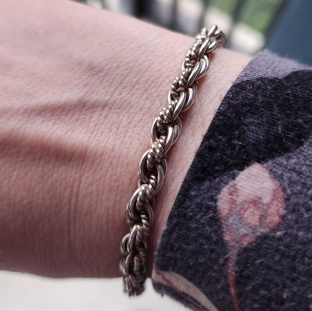 Handmade Sterling Silver 925 Multi Layered Rope Chain Bracelet 7" Total Length